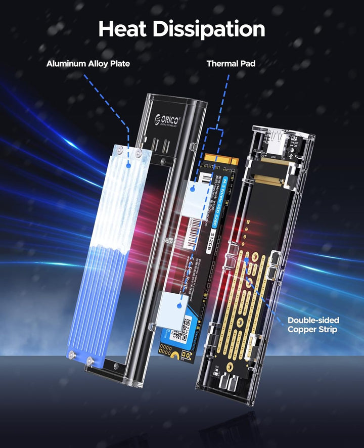 ORICO NVMe Gehäuse, USB 3.2 Gen2 (10Gbps) M.2 SSD Adapter, Transparent Externe M2 Gehäuse für PCIe M