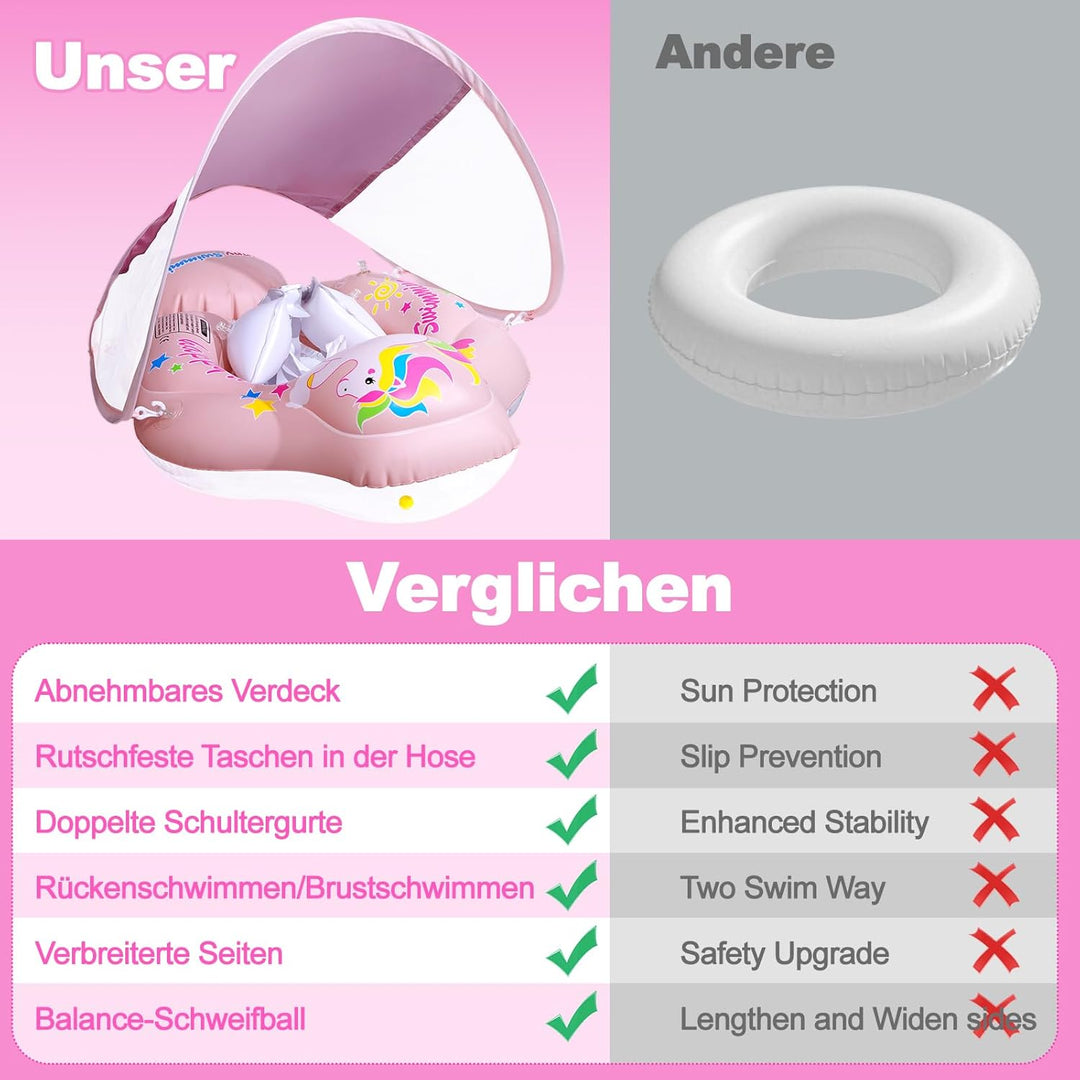 BNEHHOV Schwimmring Baby mit Sonnendach Abnehmbarem Sonnendach Schwimmsitz Kleinkinder Schwimmhilfe