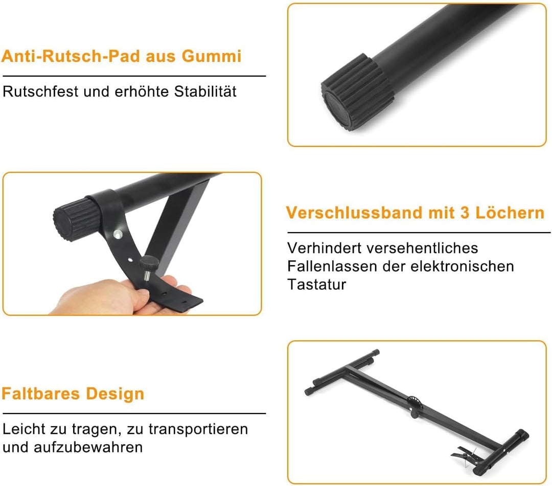 Trintion Keyboardständer Doppelstrebig Keyboard Ständer verstellbar 61 cm bis 98 cm Klappbar Zerlegb