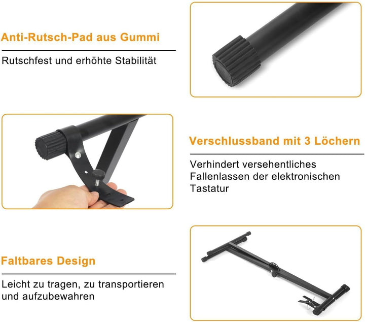 Trintion Keyboardständer Doppelstrebig Keyboard Ständer verstellbar 61 cm bis 98 cm Klappbar Zerlegb