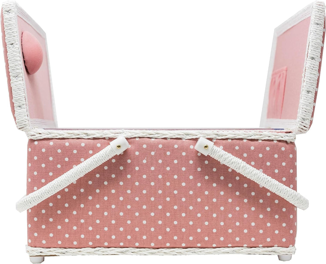 Korbond Nähkorb mit zwei Deckeln, gepunktet, 17 x 24 x 31 cm, Rosa L Pink / Punkte, L Pink / Punkte