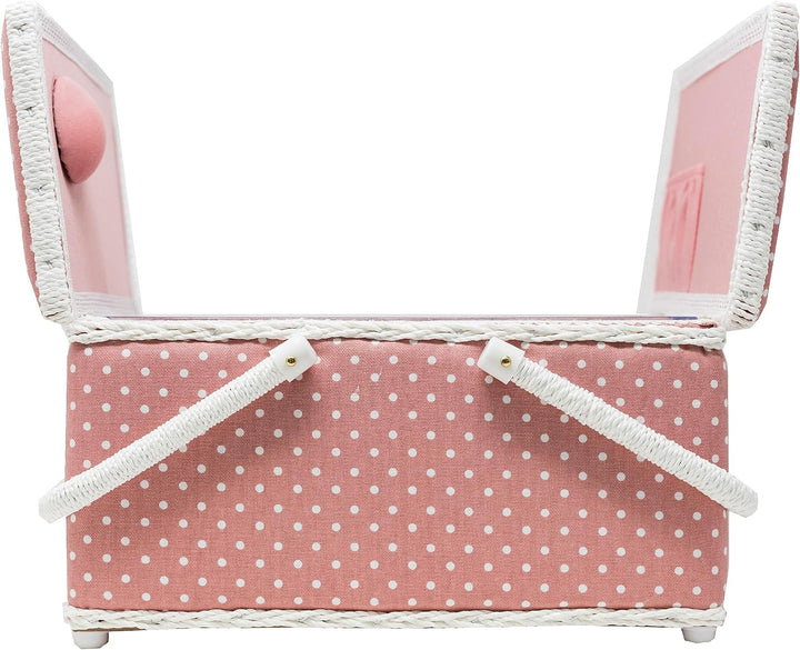 Korbond Nähkorb mit zwei Deckeln, gepunktet, 17 x 24 x 31 cm, Rosa L Pink / Punkte, L Pink / Punkte
