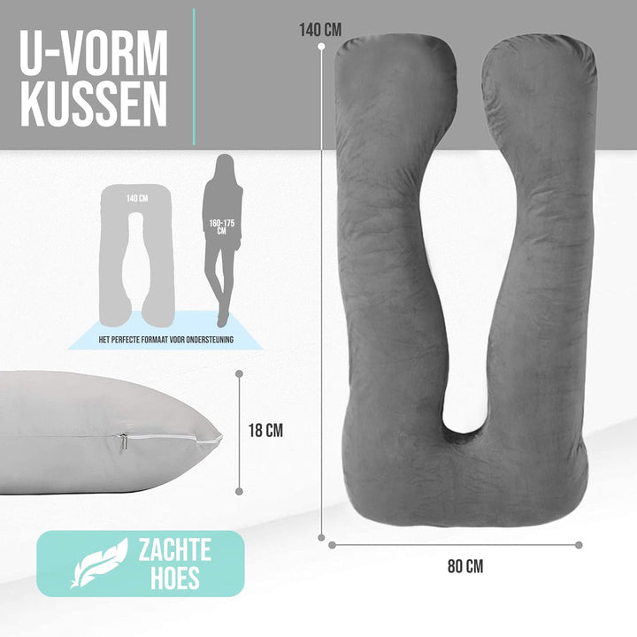 Strex Schwangerschaftskissen XXL - 280cm - Abnehmbarer Bezug - Seitenschläferkissen/Body Pillow/Körp