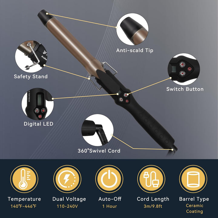 Professioneller Lockenstab mit LCD-Display, 30 Sek. Schnellaufheizung, 60°C–230°C, Keramik-Aluminium