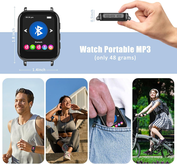 CCHKFEI 32GB Sport MP3 Player Bluetooth, Tragbarer Bluetooth MP3 Player Kinder mit Sportuhr Touchscr