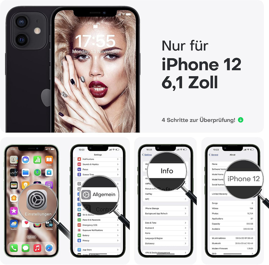 HATOSHI 3-in-1 iPhone 12 Hülle mit 2 Stück Schutzglas, Flüssig Silikon Anti-Rutsch Kratzfestes Stoss