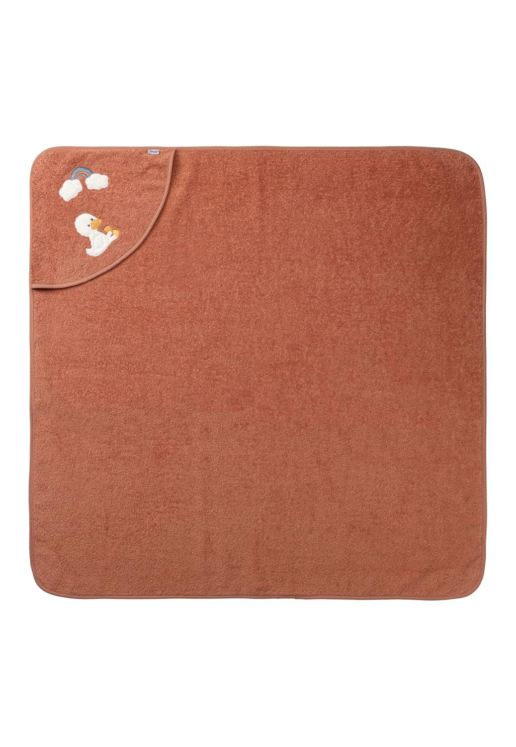 Sterntaler Kapuzen Badetuch aus uni Frottee 100 x 100 cm und Applikation Ente Edda Lou und Regenboge