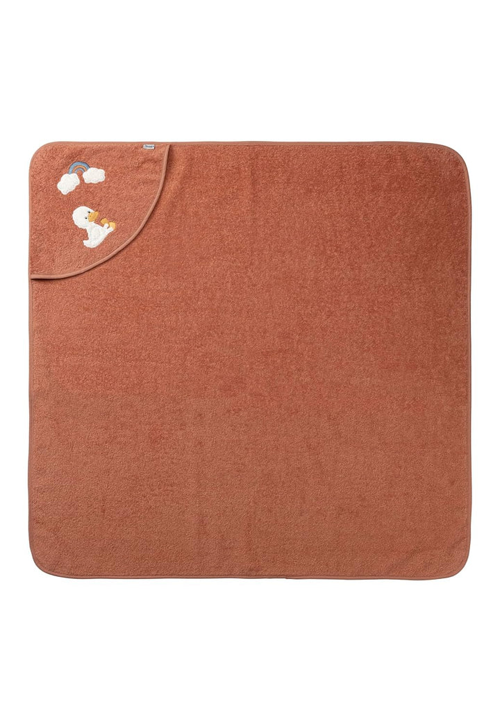 Sterntaler Kapuzen Badetuch aus uni Frottee 100 x 100 cm und Applikation Ente Edda Lou und Regenboge