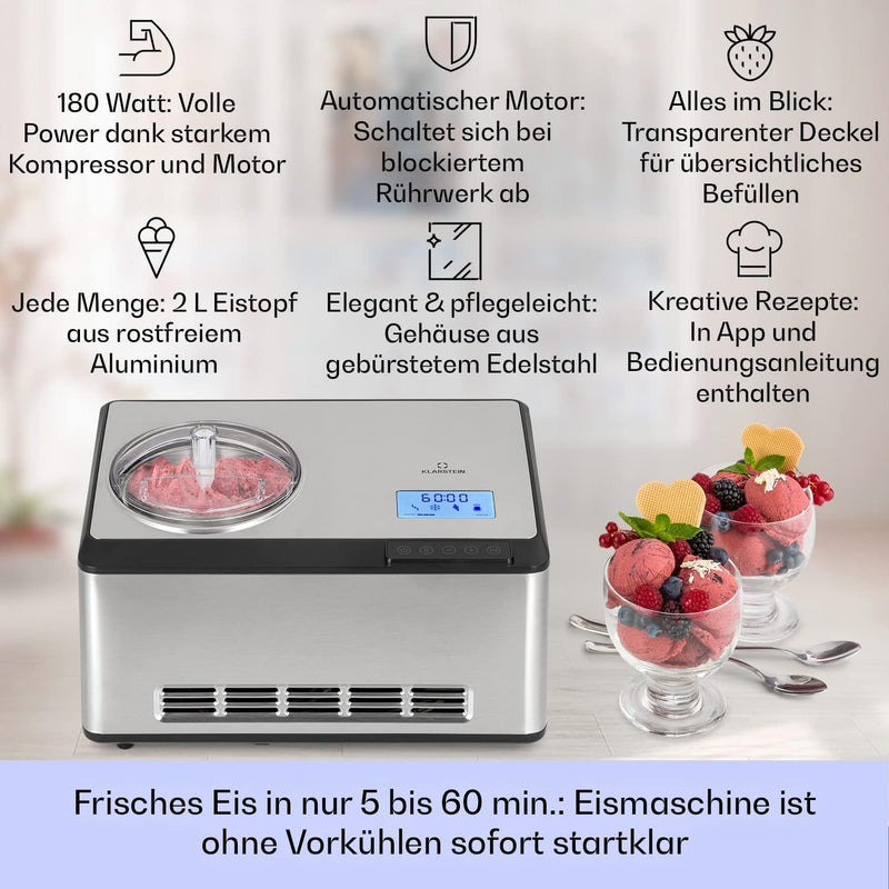 Klarstein Eismaschine, Softeismaschine für Joghurt, Softeis & Frozen Yogurt, Ice Cream Maker mit WiF