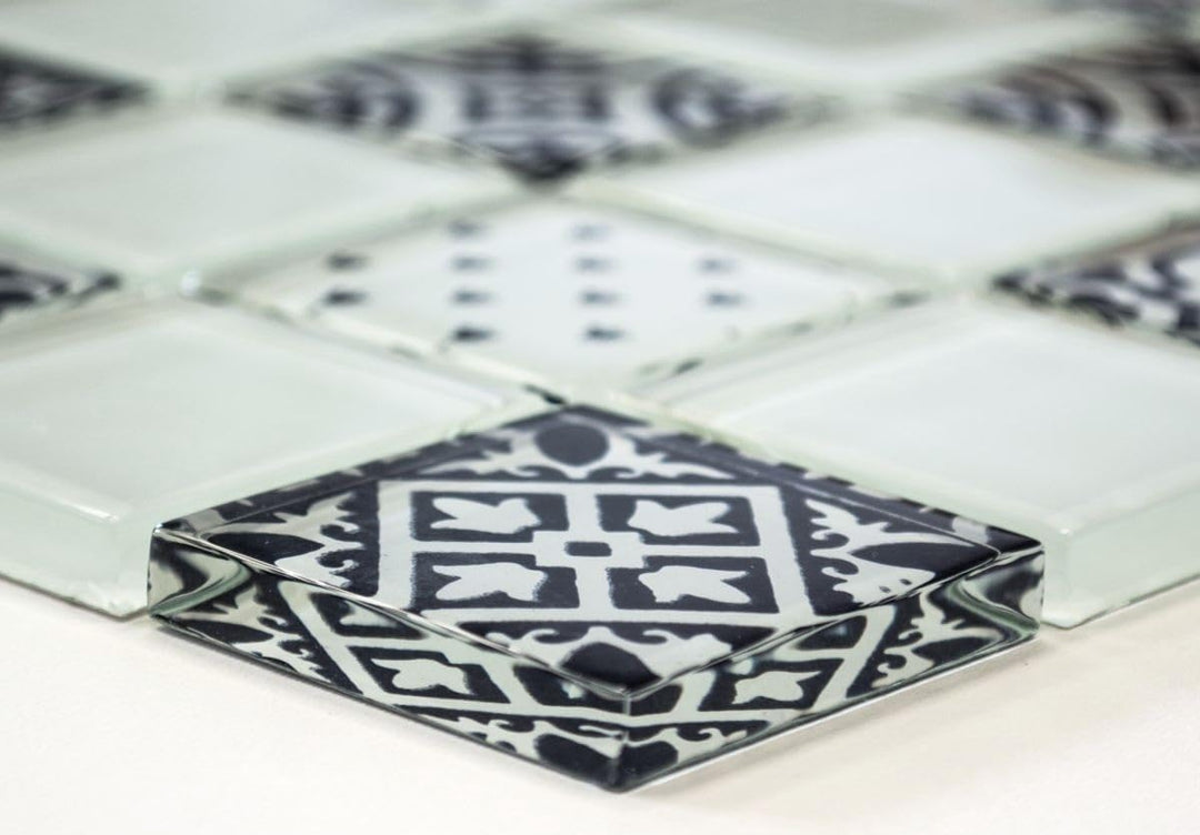 Mosaik Quadrat Crystal Optik Weiss Glasmosaik Transluzent Transparent 3D, Mosaikstein Format: 48x48x