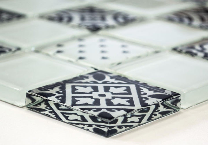 Mosaik Quadrat Crystal Optik Weiss Glasmosaik Transluzent Transparent 3D, Mosaikstein Format: 48x48x