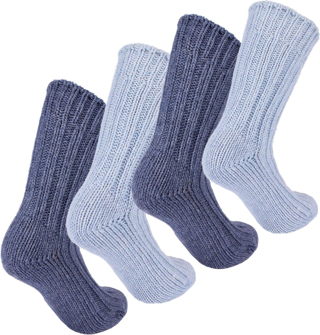 Brubaker 4 Paar Alpaka Socken sehr dick flauschig und warm - reine Alpakawolle 35-38 Blautöne, 35-38