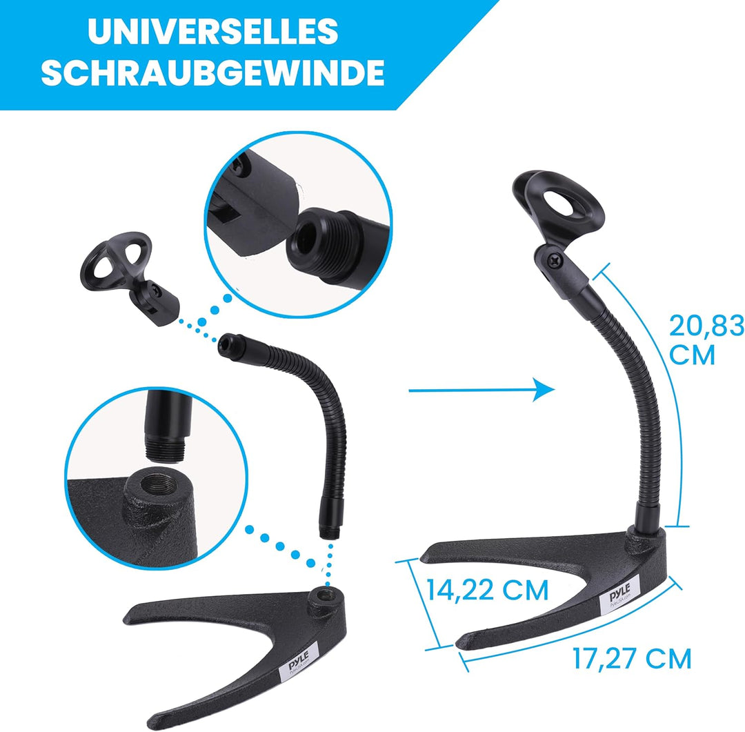 Pyle Tisch-Mikrofonständer – Universeller Mikrofonhalter mit flexiblem 20,8 cm Schwanenhals und stab