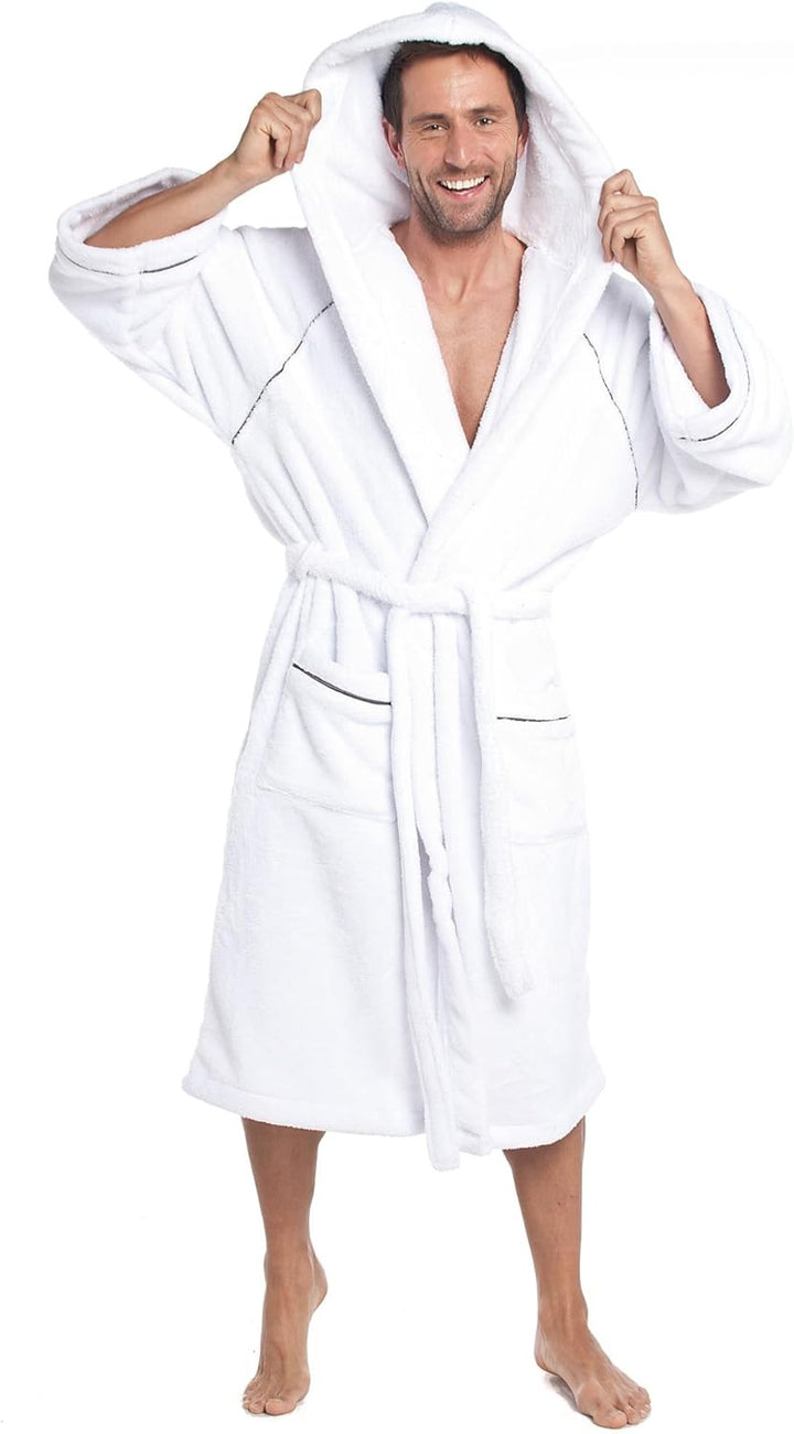CelinaTex WellSoft Bademantel Kapuze Damen Herren XXL weiss Mikrofaser Morgenmantel Coral-Fleece Sau