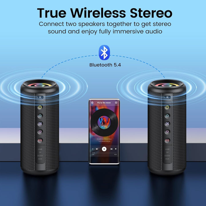 Bluetooth Lautsprecher mit Licht, Bluetooth 5.4 Musikbox,20W Dual Lautsprecher,30 Std Akku,Dualen Ba