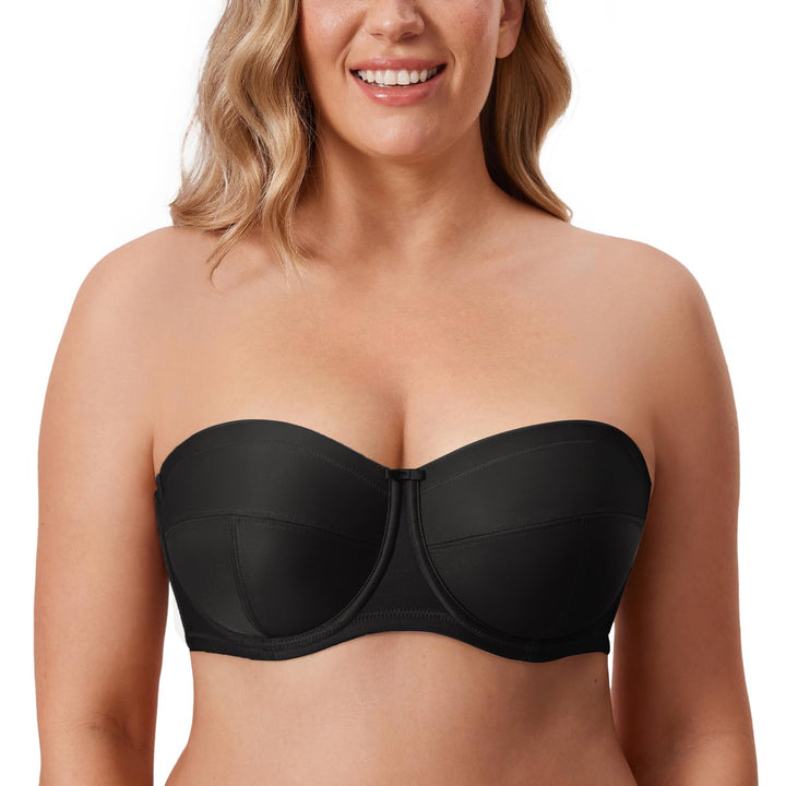 DELIMIRA Damen Trägerloser BH - Bügel,weichen Cups,abnehmbare Trägern 95C Schwarz, 95C Schwarz