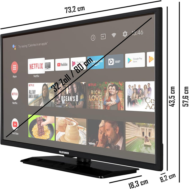 Telefunken D32H554X2CWI 32 Fernseher/Android TV (HD Ready, HDR, Smart TV, Google Play Store, Triple-