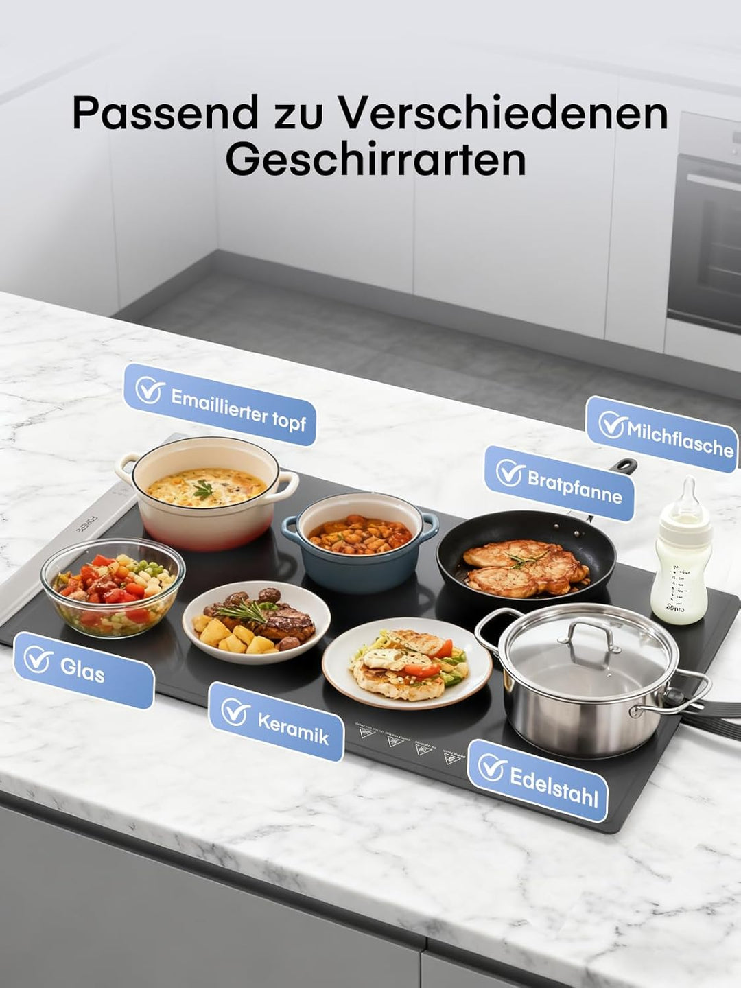 FOHERE Warmhaltematte für Speisen, Warmhalteplatte Elektrisch mit Grosser Oberfläche, 4 Std.Timer, L