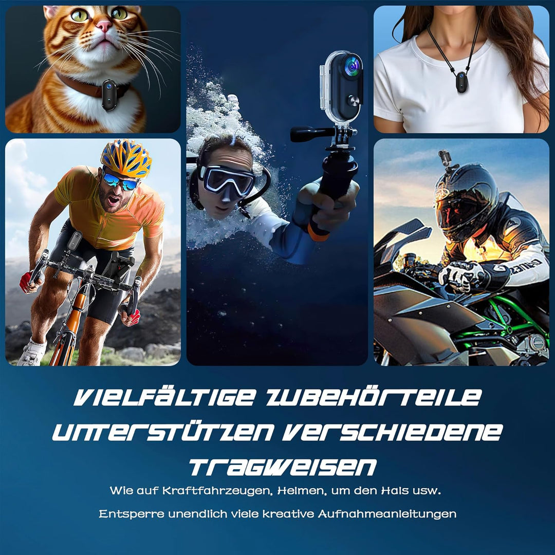 Mini Action Cam WIFI,1080P Unterwasserkamera Wasserdicht bis 30M,Freihand-POVs,Überall Anbringbar,36