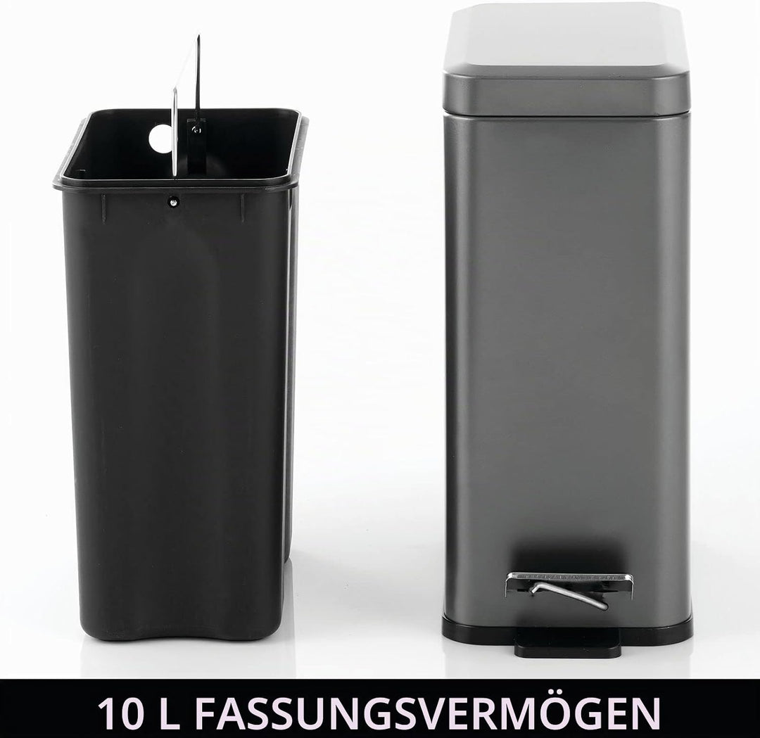 mDesign rechteckiger Tretmülleimer mit 10 L Kapazität – kompakter Mülleimer mit Inneneimer für das B
