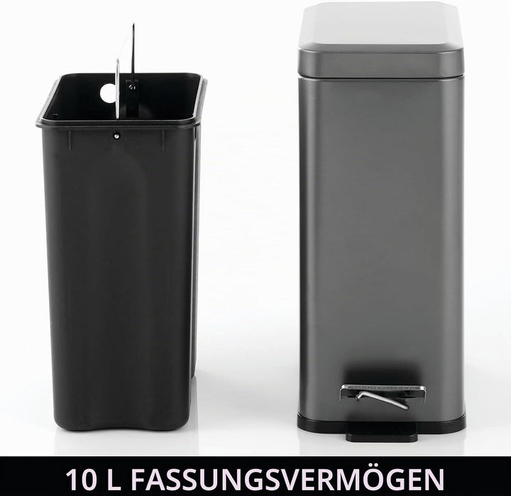 mDesign rechteckiger Tretmülleimer mit 10 L Kapazität – kompakter Mülleimer mit Inneneimer für das B