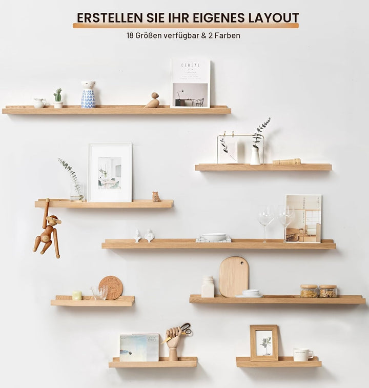 Bilderleiste Holz, 40cm Eiche Wandregal Holz Regal Massiv Schweberegal Wandregal gewürzregal regalbr