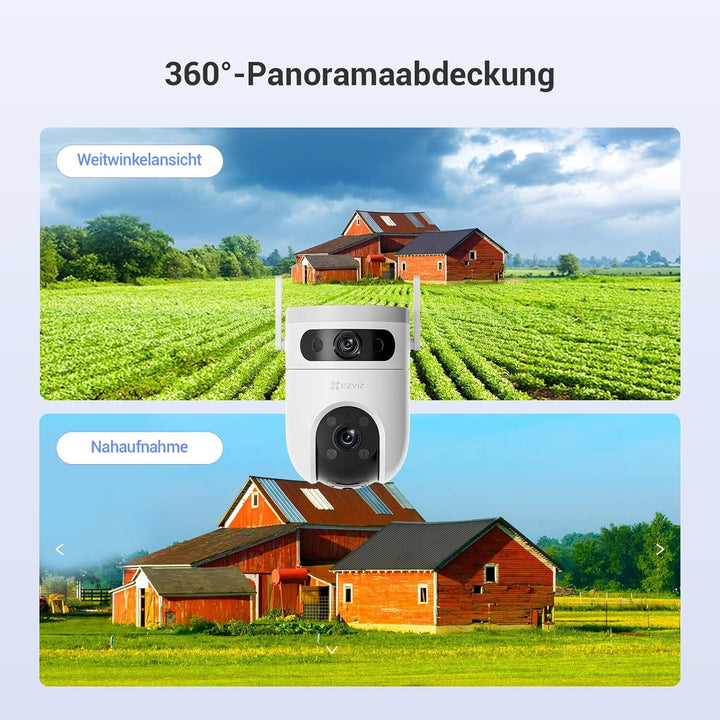 EZVIZ 2K+2K Dual-Lens Überwachungskamera aussen, WLAN PTZ Kamera mit KI Personen-/Fahrzeugerkennung,