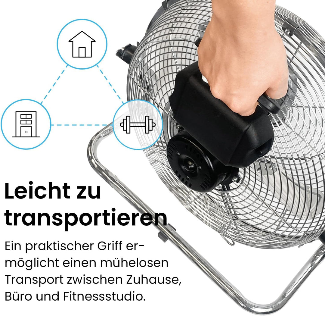 Pro Breeze 30,5 cm Bodenventilator aus Chrom - 50W Ventilator klein mit 3 Geschwindigkeitsstufen, 11