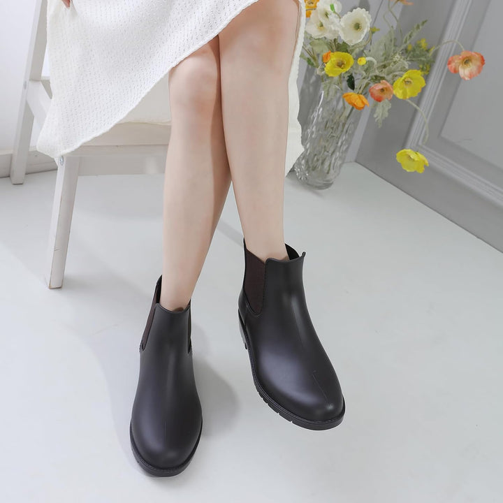 Acfoda Unisex-Erwachsene Gummistiefel Wasserdicht mit Blockabsatz, Gr.35-43 41 EU Braun, 41 EU Braun