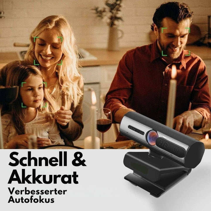 Full HD Webcam mit Autofokus, 4x Digitalzoom, Weitwinkelobjektiv, Dual Noise-Cancelling Mikrofon, Au