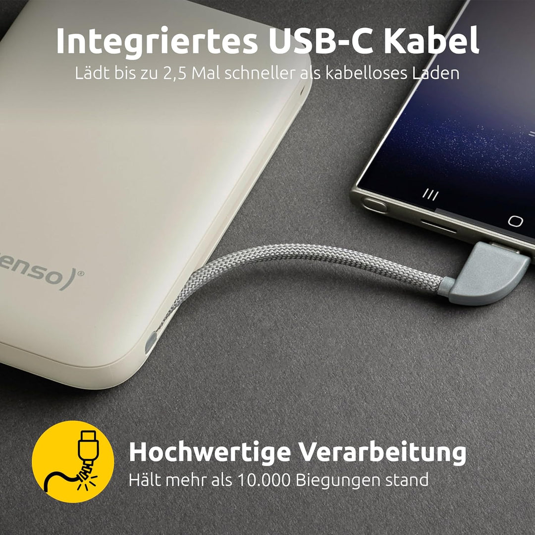 Intenso S10000 Powerbank mit integriertem USB-C Kabel, 10.000 mAh, Ultra schnelles Laden mit PD 3.0