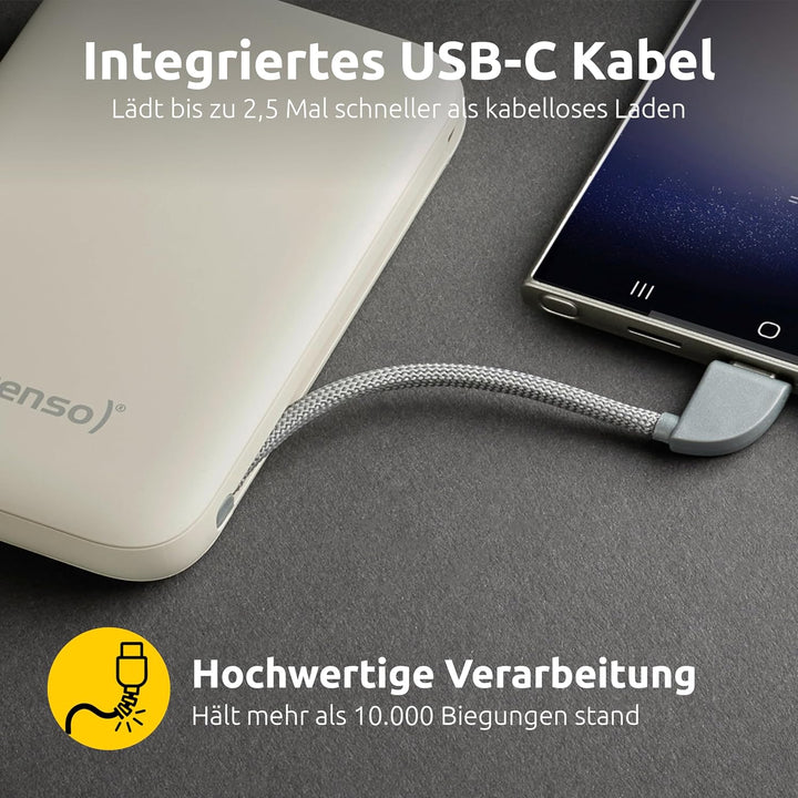Intenso S10000 Powerbank mit integriertem USB-C Kabel, 10.000 mAh, Ultra schnelles Laden mit PD 3.0