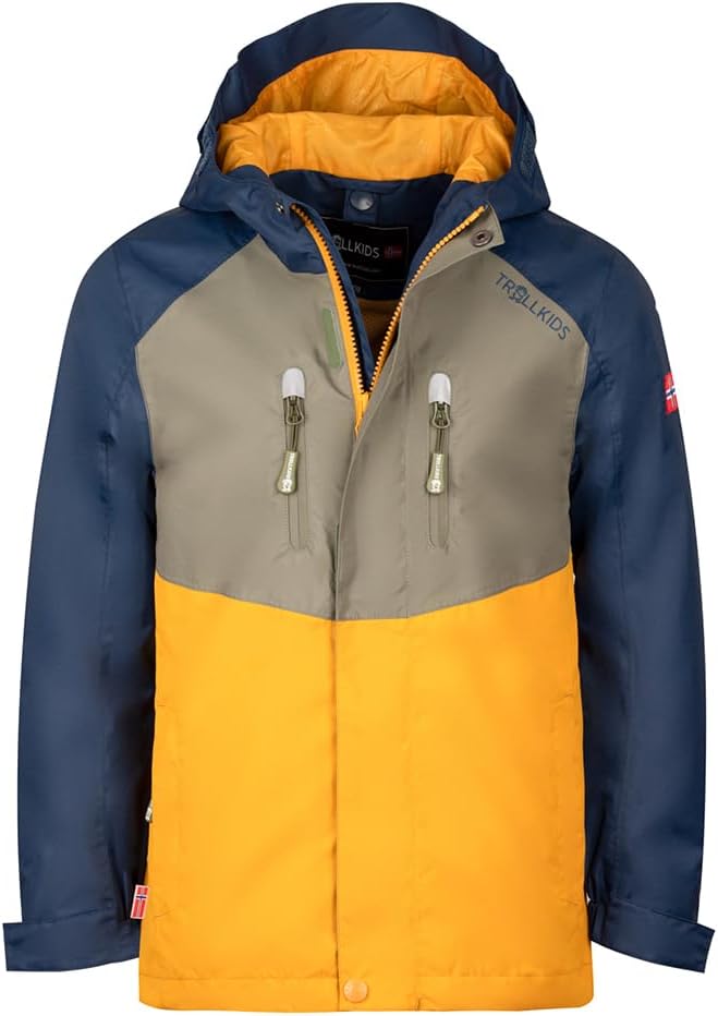 Trollkids Kinder Bryggen wasserdichte Winddichte 3in1 Jacke 128 Moosgrün/Goldgelb/Blau, 128 Moosgrün