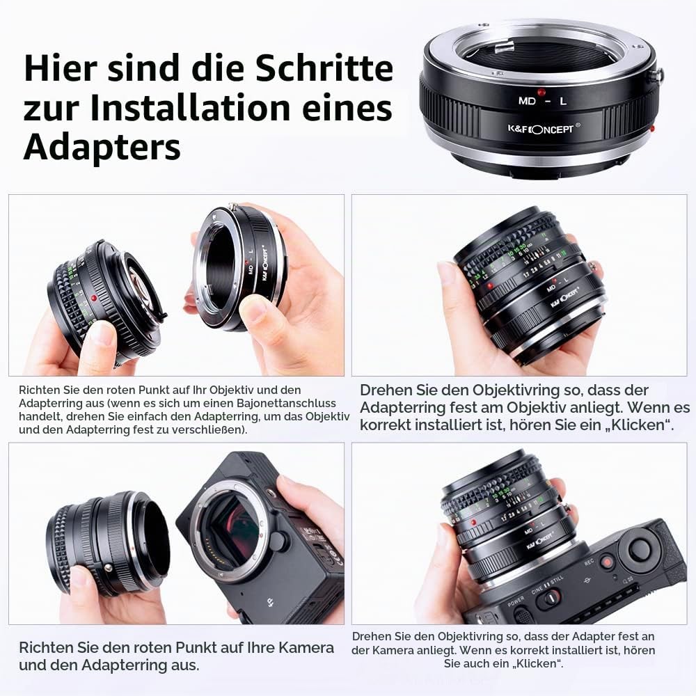 K&amp;F Concept Objektivanschlussadapter MD-L Manueller Fokus Kompatibel mit Minolta Rokkor (SR/MD/MC) O
