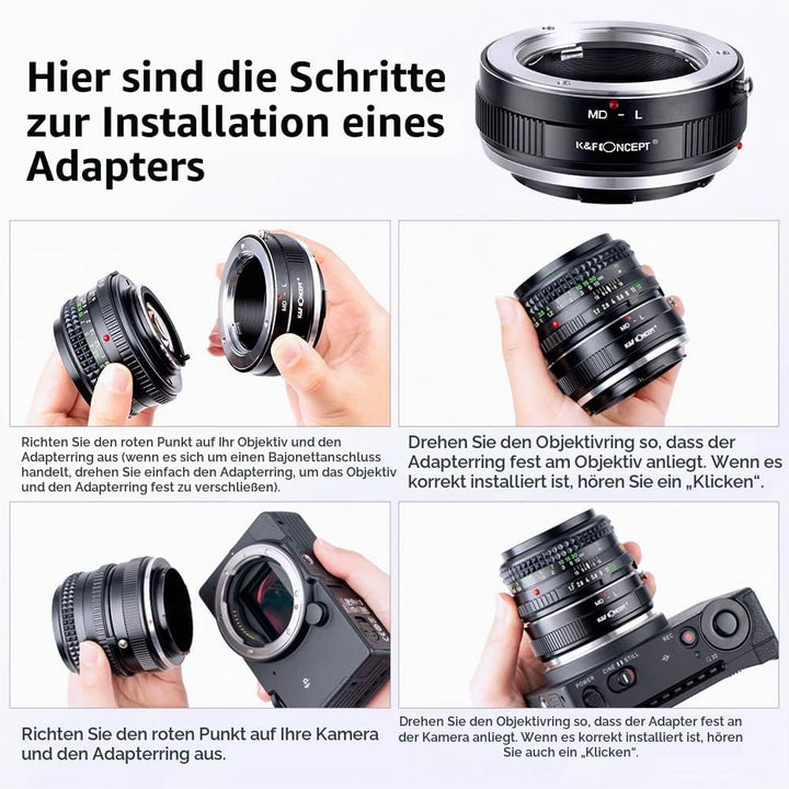 K&amp;F Concept Objektivanschlussadapter MD-L Manueller Fokus Kompatibel mit Minolta Rokkor (SR/MD/MC) O