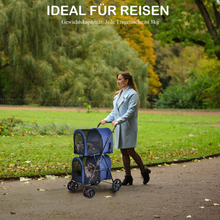 COSTWAY 2 Etagen Hundewagen Haustiere Buggy bis 16kg, Hundebuggy mit Netzfenstern &amp; Getränkehalter &amp;