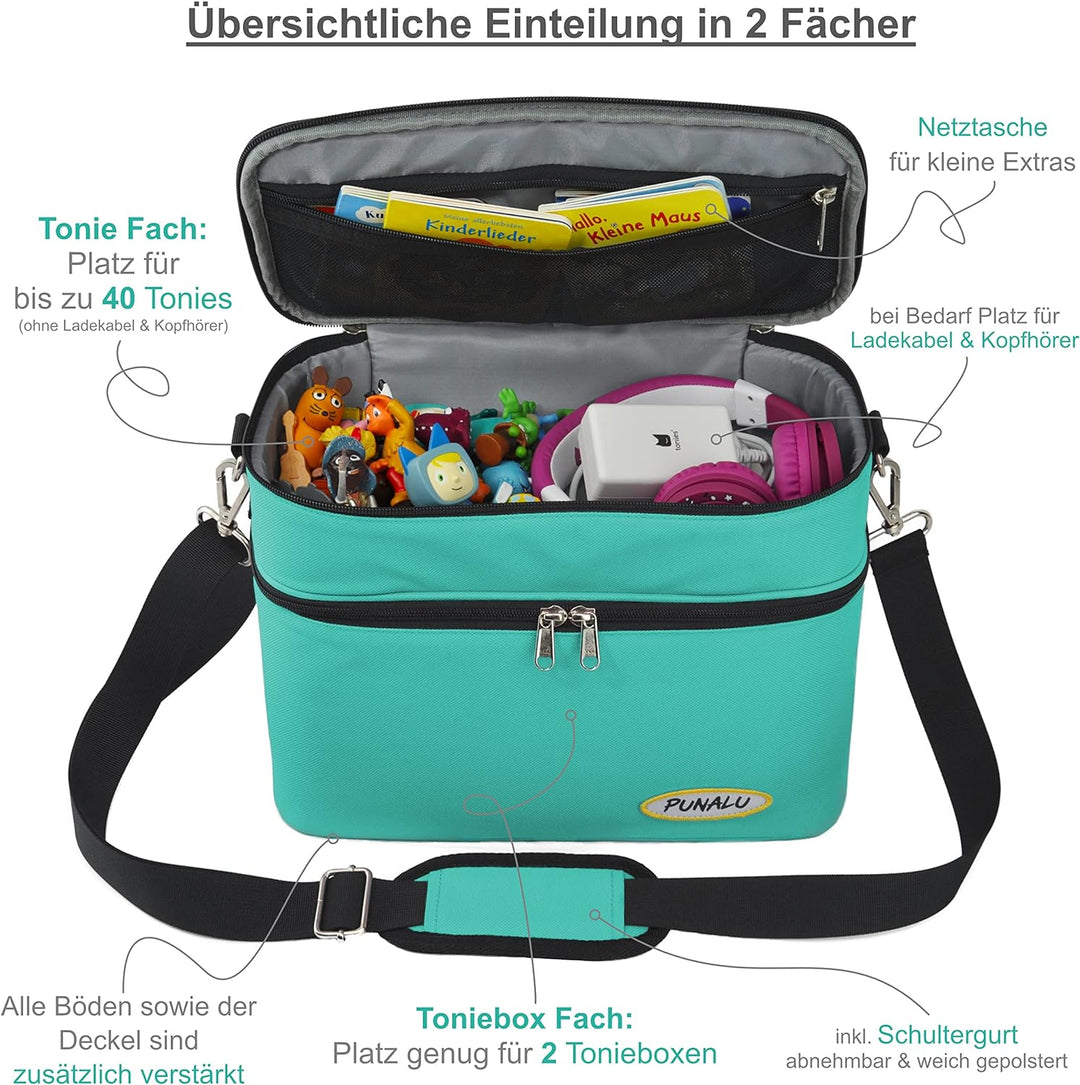 PUNALU grosse Tasche für Toniebox, Platz für 68 Tonie Hörfiguren, Toniebox Tasche (türkis), Türkis