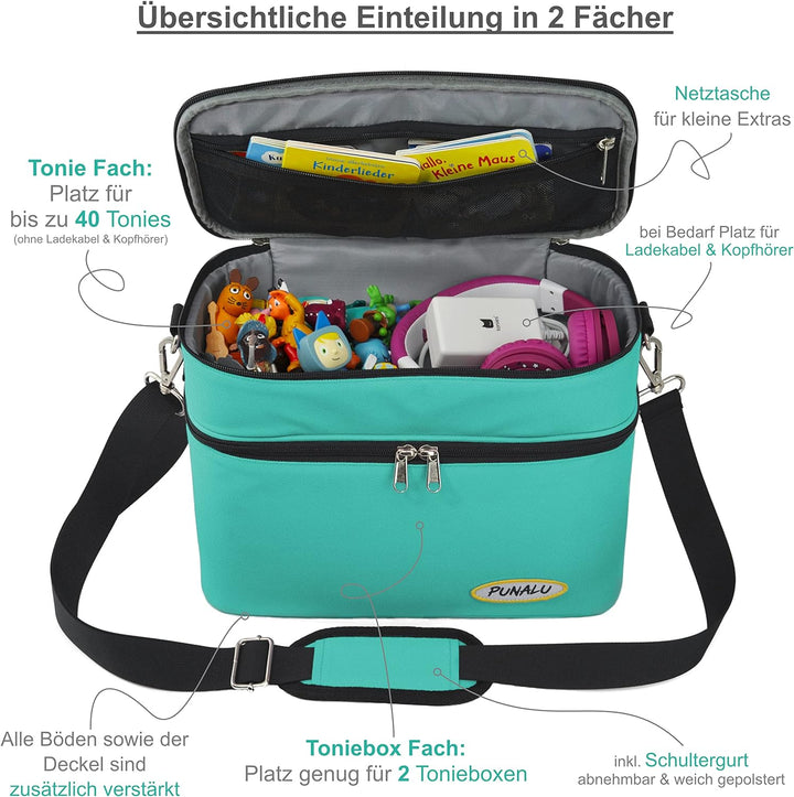 PUNALU grosse Tasche für Toniebox, Platz für 68 Tonie Hörfiguren, Toniebox Tasche (türkis), Türkis