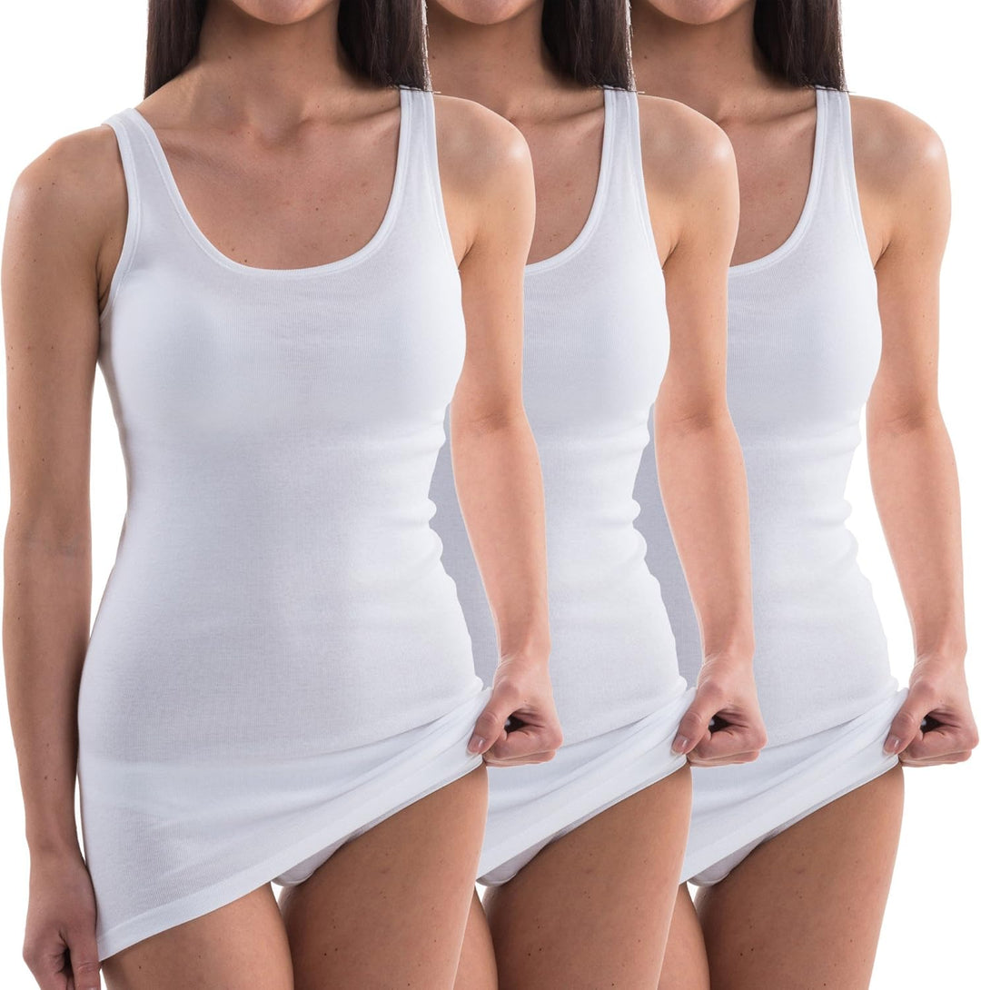 HERMKO 1317 3er Pack Damen Unterhemd extralang; längeres Achselhemd (+10cm) aus 100% Bio-Baumwolle,