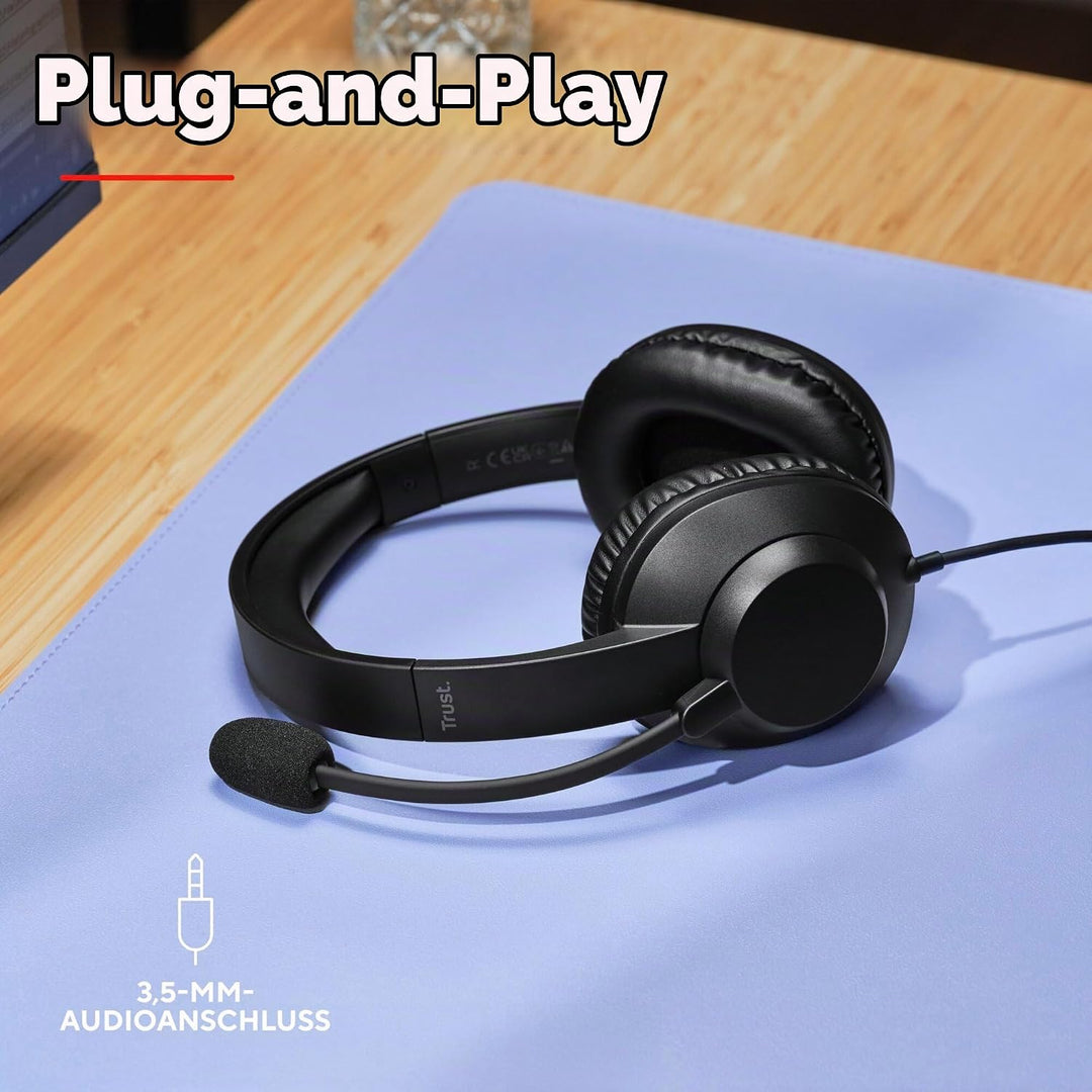 Trust Ayda Max PC Headset mit Mikrofon Over-Ear 3.5mm, Kopfhörer mit Kabel 1,80 m, Verstellbarer Kop
