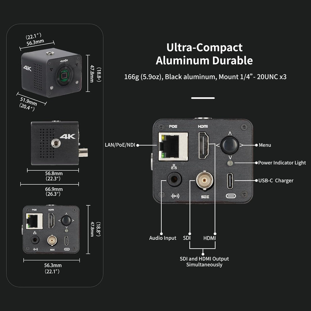 4K POV Box Camera PoE, ZowieCAM, gleichzeitig HDMI und SDI-Ausgang, RTSP/RTMP(en)/SRT, Standalone-Li