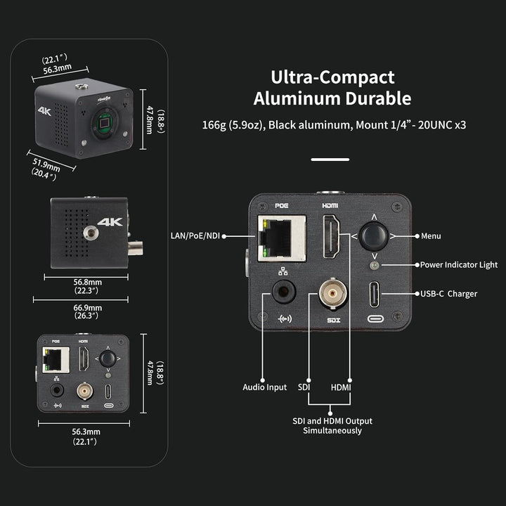 4K POV Box Camera PoE, ZowieCAM, gleichzeitig HDMI und SDI-Ausgang, RTSP/RTMP(en)/SRT, Standalone-Li