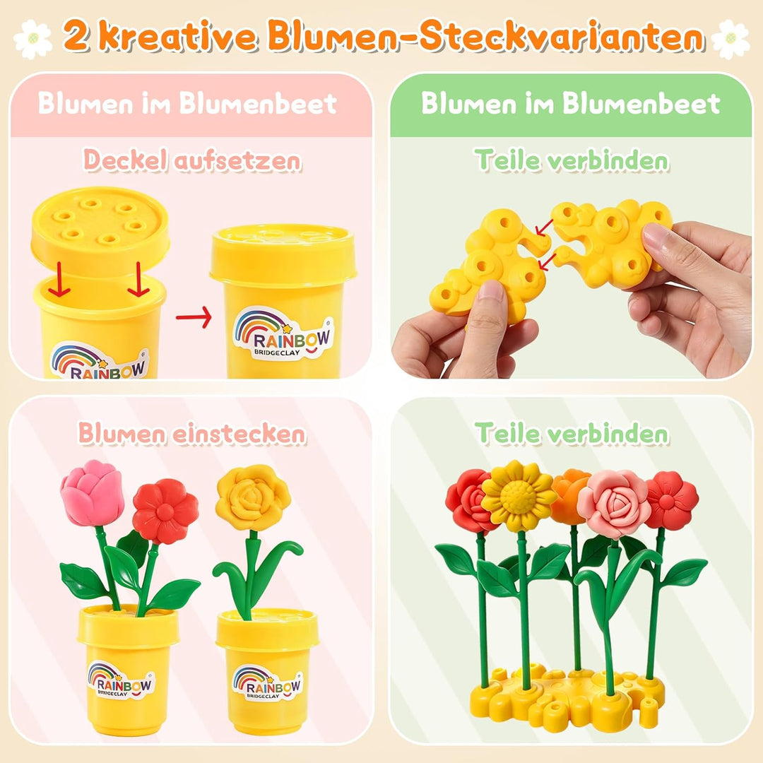 VBACALA Knete Set Kinder Blumen DIY, Flower Bouquet Bastelset Kinder, Knetblumen Selber Machen mit B