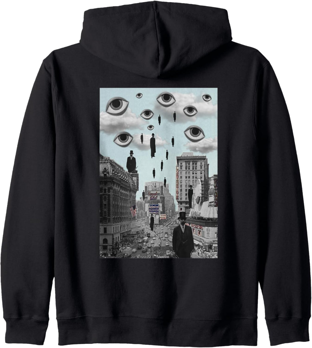 Weirdcore Clothes Aesthetic Creepy Eyes Männer schweben in der Stadt Kapuzenjacke