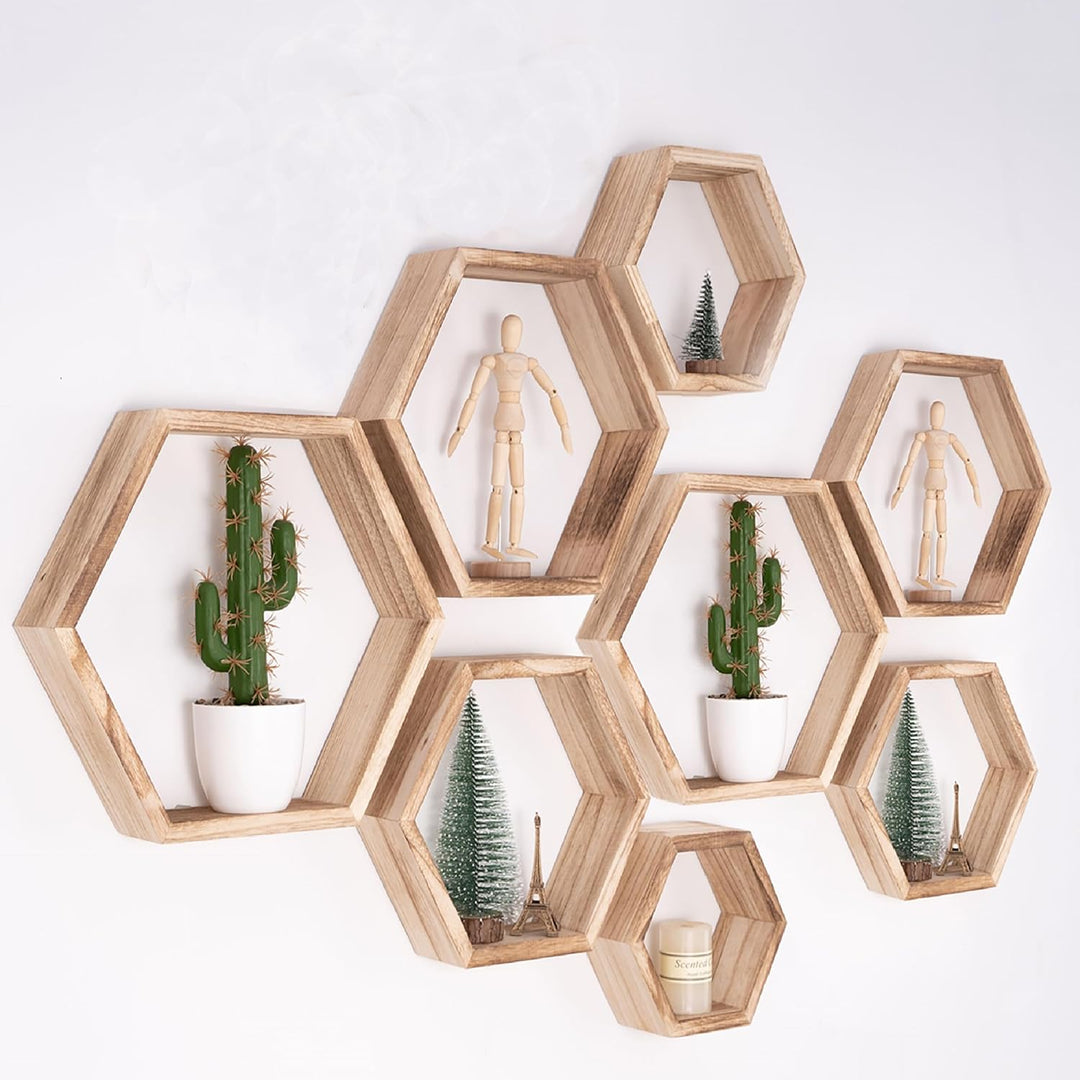 Sechseckige Wandregale Wabenförmige Regale 8er-Set Wandmontierte Holzregale im Landhausstil Wand-Auf