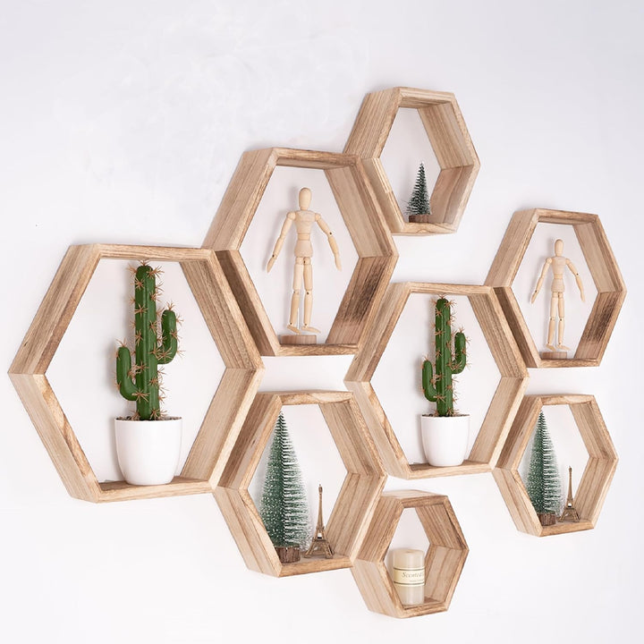 Sechseckige Wandregale Wabenförmige Regale 8er-Set Wandmontierte Holzregale im Landhausstil Wand-Auf