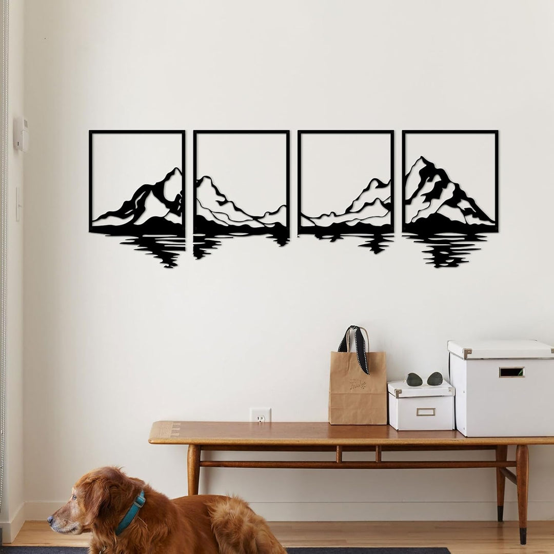 ESTART 4 Stück Metall-Berg-Wandkunst, grosse Berge Wanddekoration, Bergflüsse, dekoratives Gemälde,