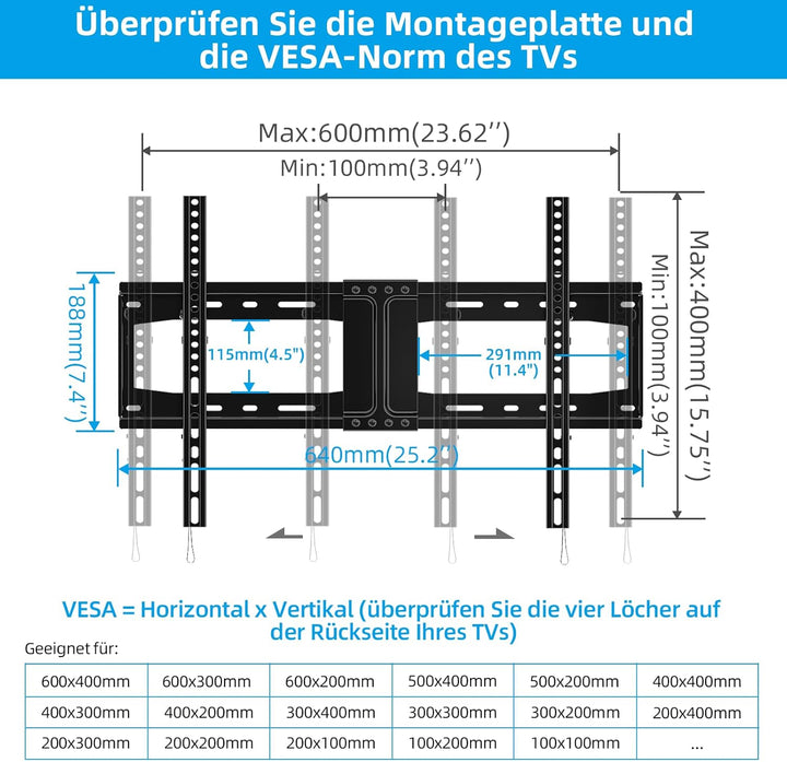 HOME VISION TV Wandhalterung，Neigbar Fernsehhalterung Wand，Universal Fernseh Halterung，für 32-86 Zol