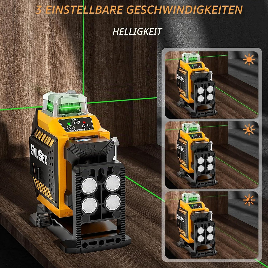 Kreuzlinienlaser, SAVSEC 3x360 Laser Wasserwaage mit Einstellbarer Helligkeit, Grün Selbstnivelliere