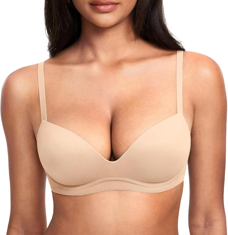 DOBREVA BH Damen ohne Bügel Push Up BHS Soft T Shirt Gepolstert Bustier Nahtlose Sleep 70B Beige, 70